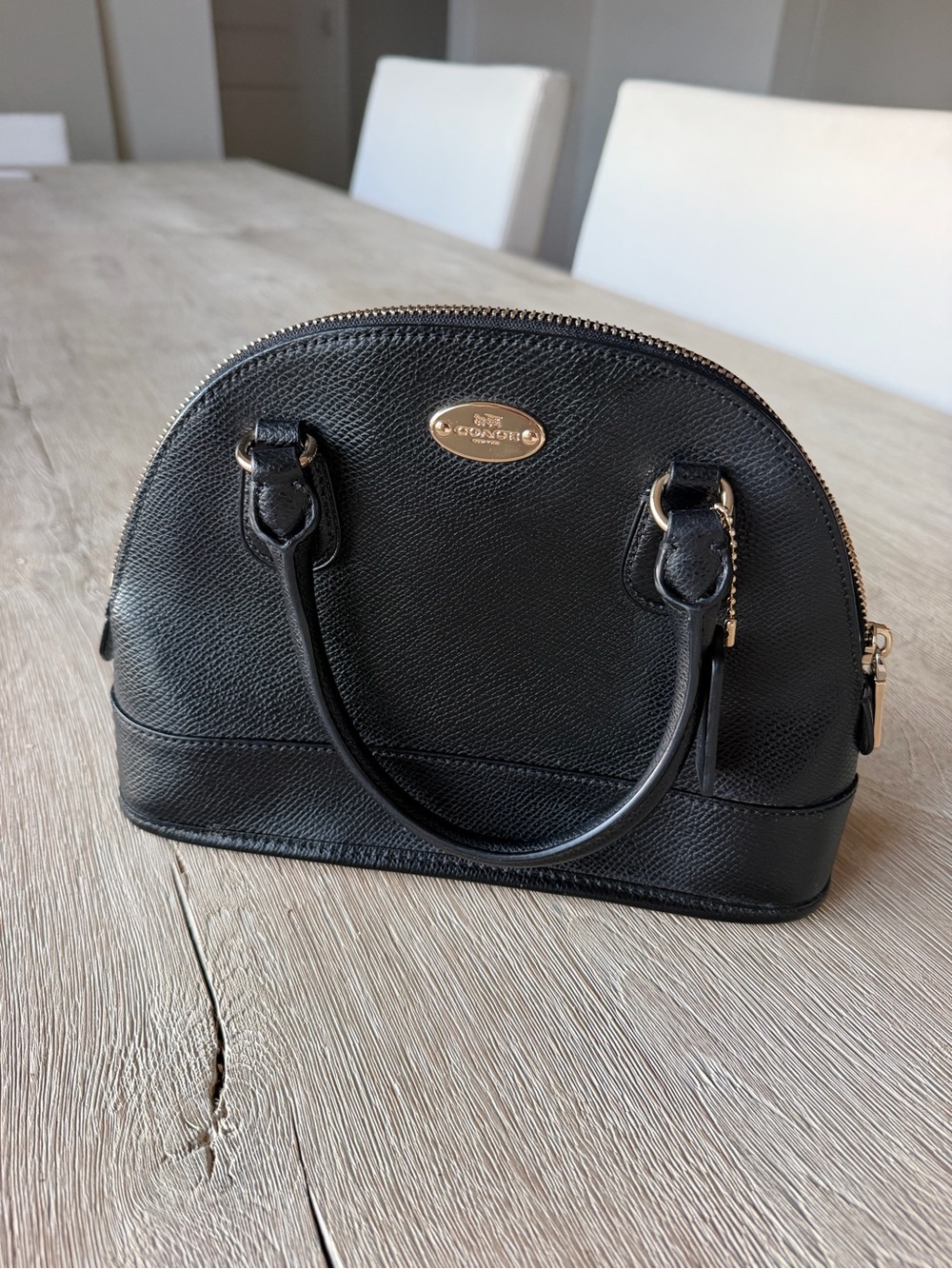 Coach Black Pebbled Leather Dome Satchel with Gold Hardware